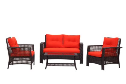 Ariel 4 Piece All Weather Wicker Sofa Seating Group with Cushions and Coffee Table